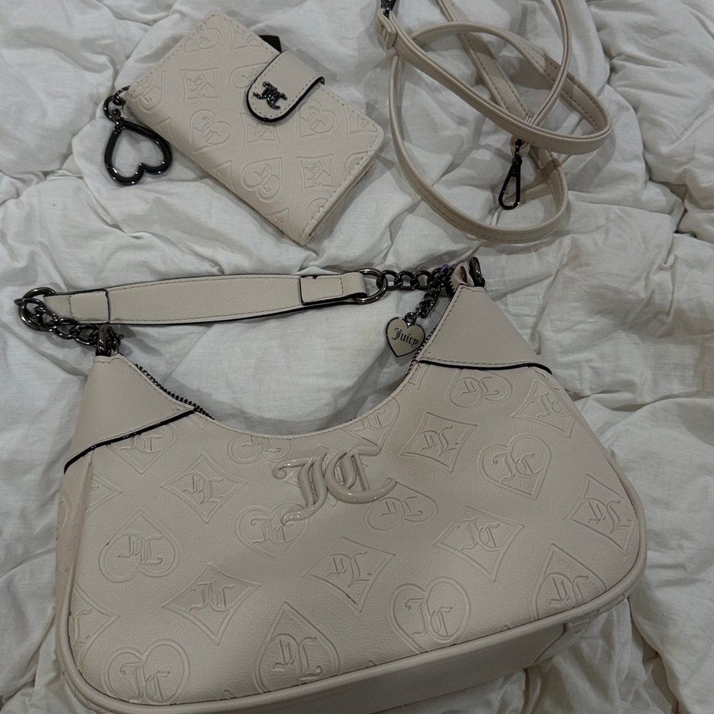 JUICY COUTURE CREAM EMBOSSED WOMENS BAG/PURSE & MATCHING WALLET SET